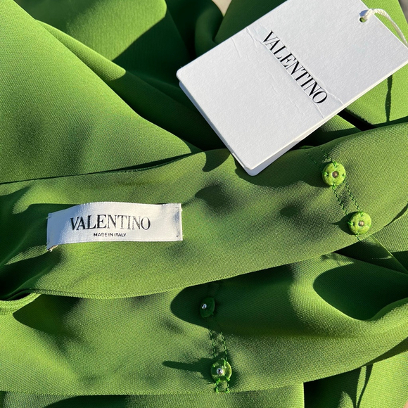 Valentino Dress NWT Onesleeve Scalloped Silk Crepe Gown Green Size 40 US 4 Small - Picture 7 of 9